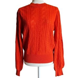 Demylee x J. Crew‎ Sweater M Orange Wool Cozy Cable Knit Quiet Luxury Preppy Y2K